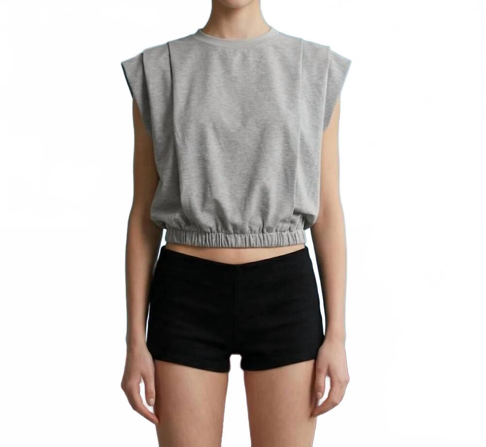 NEW HEYSON padded shoulder crop top in heather grey